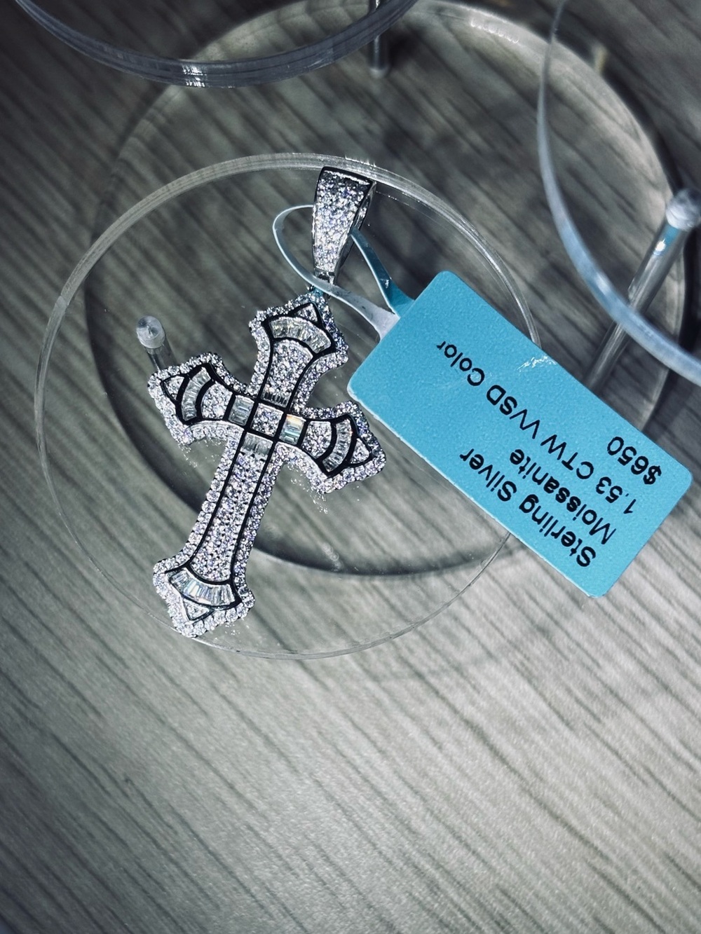 Solid 925 Sterling Silver VVS Moissanite Cross Pendant - Picture 9 of 13